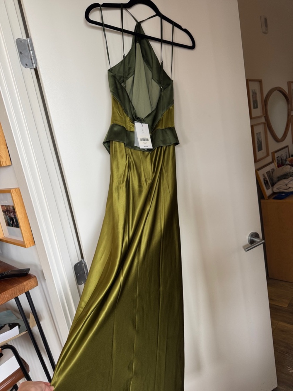 Reformation Jillian Silk Dress Olive Green Maxi Dress - Picture 6 of 7